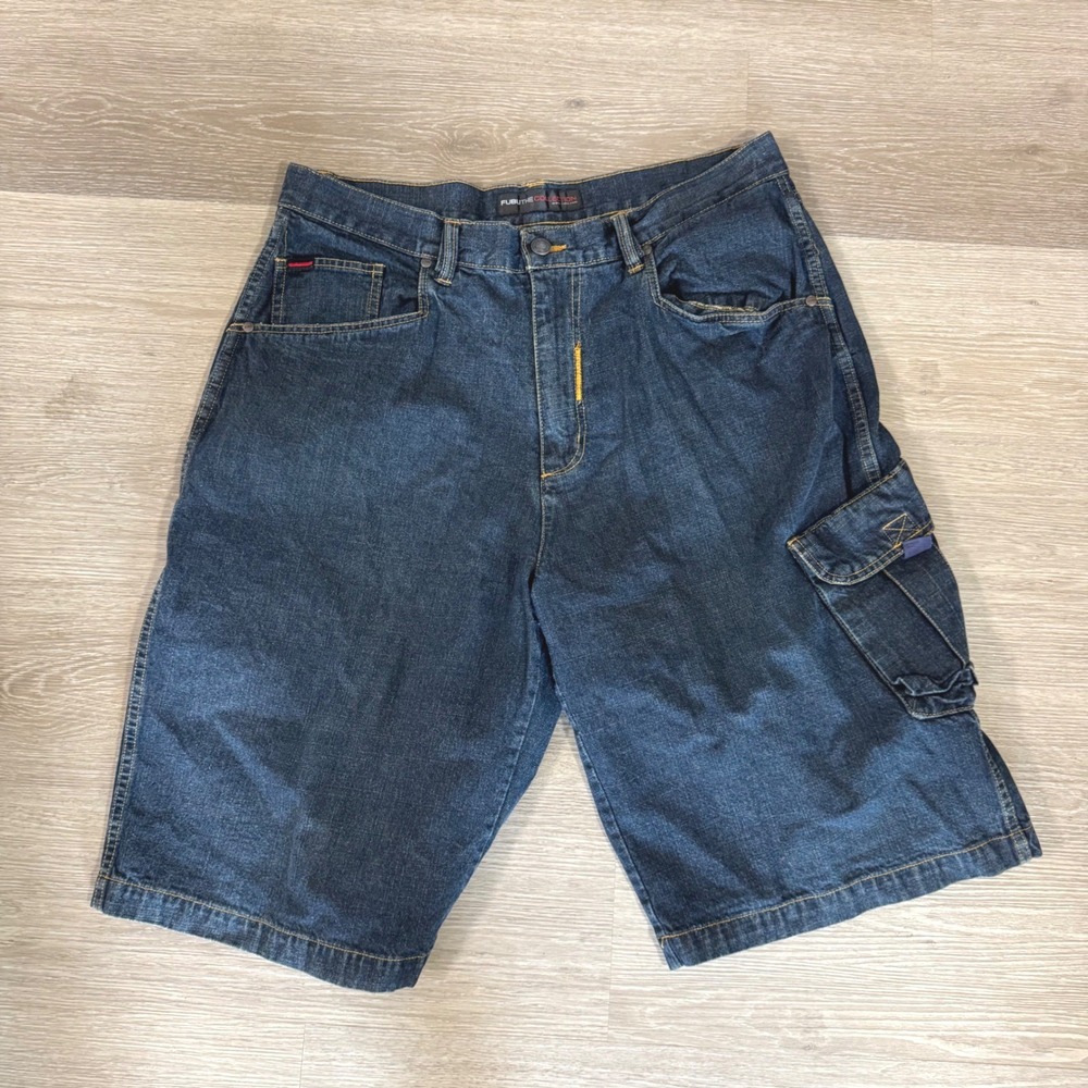 Vtg FUBU Denim Shorts Mens‎ 38 Blue Cargo Baggy Y2K Hip Hop The Collection